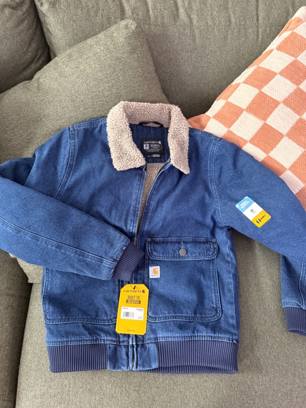 Carhartt Womens Blue Denim Sherpa-Lined Jacket